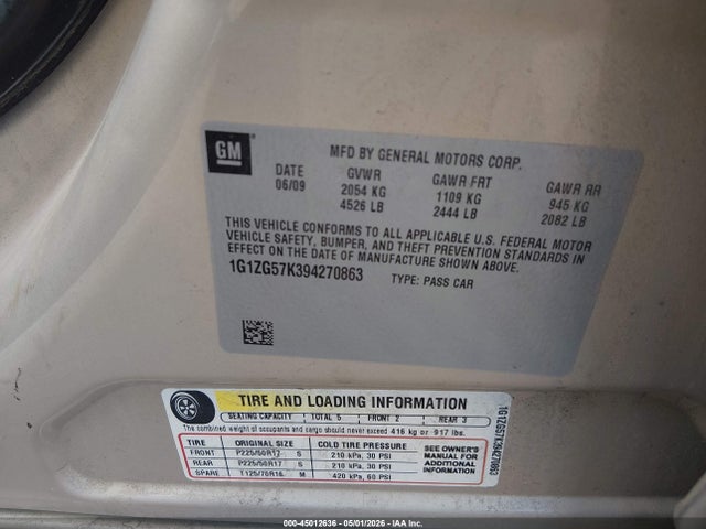 Aukcja sprzedaży 2009 Chevrolet Malibu Ls, vin: 1G1ZG57K394270863, numer aukcji: 45012636