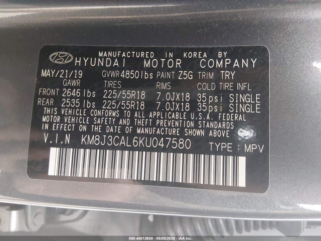 KM8J3CAL6KU047580 Hyundai Tucson Ultimate