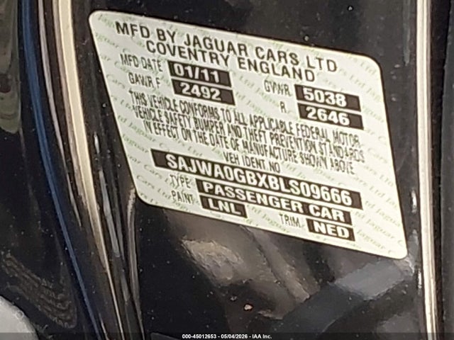 45012653 :رقم المزاد ، SAJWA0GBXBLS09666 vin ، 2011 Jaguar Xf Premium مزاد بيع