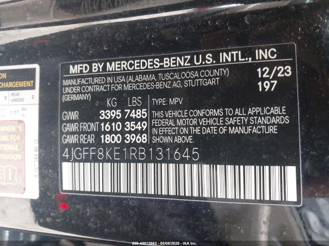Продажа на аукционе авто 2024 Mercedes-benz Amg Gls 63 4matic, vin: 4JGFF8KE1RB131645, номер лота: 45012663