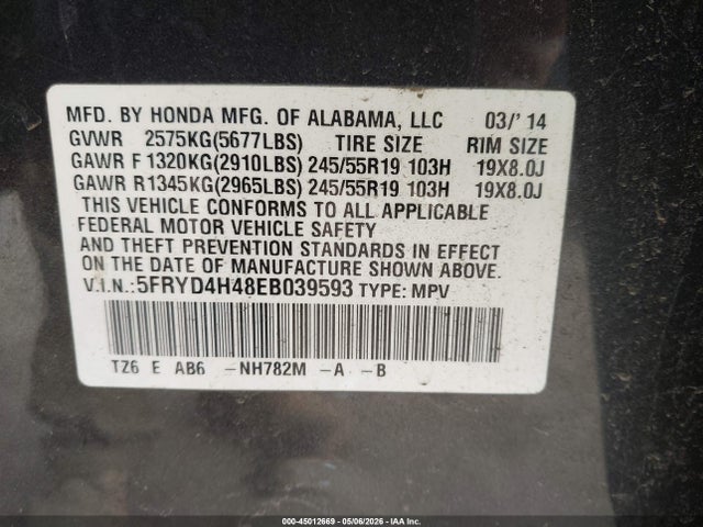 Продаж на аукціоні авто 2014 Acura Mdx Tech Pkg, vin: 5FRYD4H48EB039593, номер лоту: 45012669