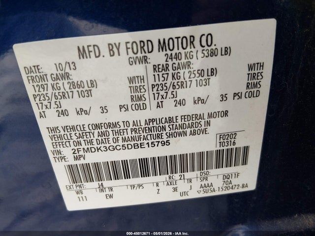 Продажа на аукционе авто 2013 Ford Edge Se, vin: 2FMDK3GC5DBE15795, номер лота: 45012671