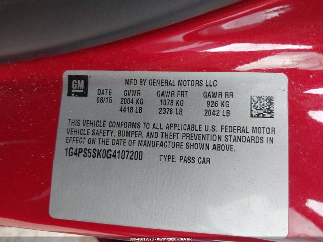 Aukcja sprzedaży 2016 Buick Verano Leather Group, vin: 1G4PS5SK0G4107200, numer aukcji: 45012673