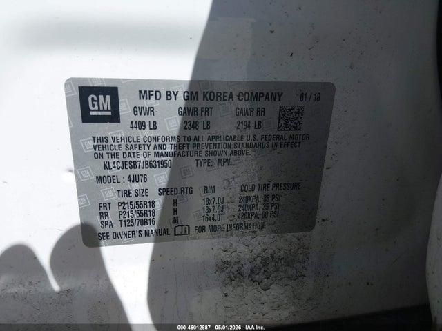Продажа на аукционе авто 2018 Buick Encore Preferred, vin: KL4CJESB7JB631950, номер лота: 45012687