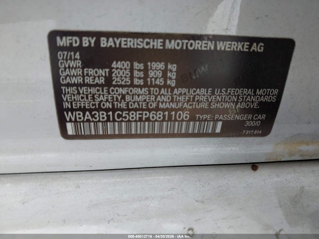 Продажа на аукционе авто 2015 Bmw 320i, vin: WBA3B1C58FP681106, номер лота: 45012716