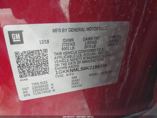 Продажа на аукционе авто 2019 Gmc Acadia Slt-1, vin: 1GKKNMLS6KZ198309, номер лота: 45012721