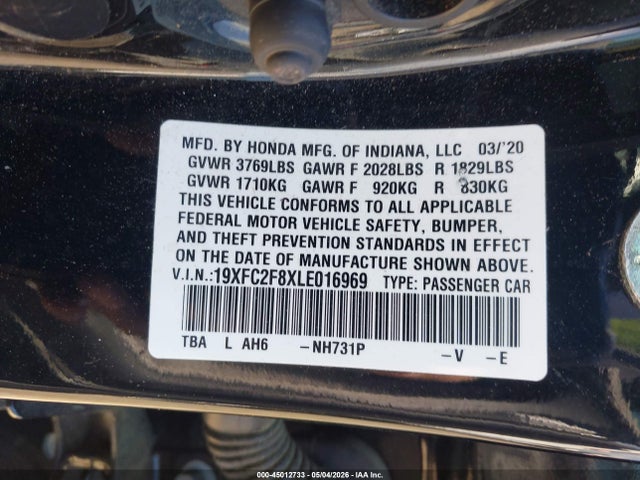 2020 Honda Civic Sport მანქანა იყიდება აუქციონზე, vin: 19XFC2F8XLE016969, აუქციონის ნომერი: 45012733