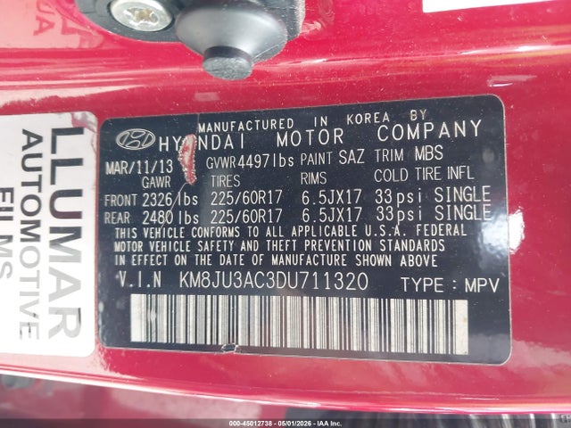 Aukcja sprzedaży 2013 Hyundai Tucson Gls, vin: KM8JU3AC3DU711320, numer aukcji: 45012738