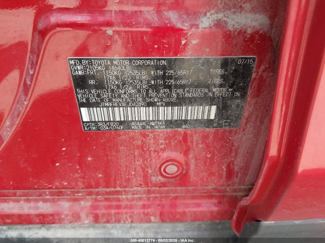 45012776 :رقم المزاد ، JTMBFREVXFJ042890 vin ، 2015 Toyota Rav4 Le مزاد بيع