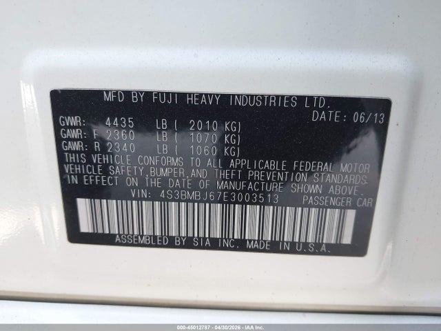Продажа на аукционе авто 2014 Subaru Legacy 2.5 I Sport, vin: 4S3BMBJ67E3003513, номер лота: 45012787