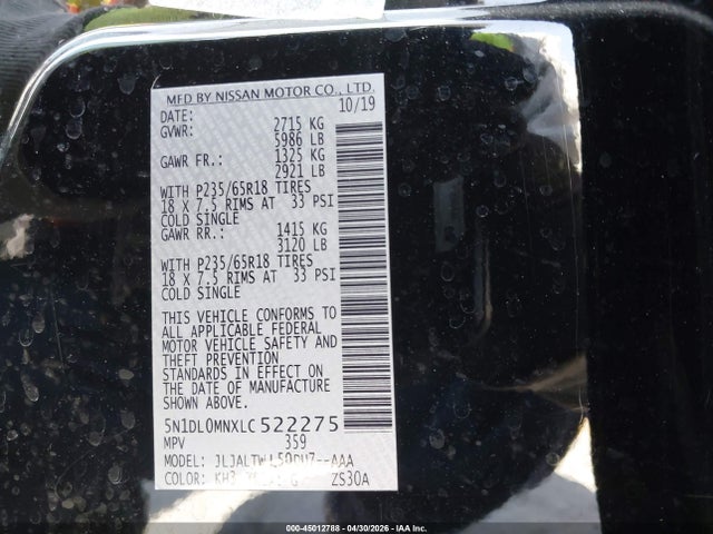 5N1DL0MNXLC522275 Infiniti QX60 LUXE