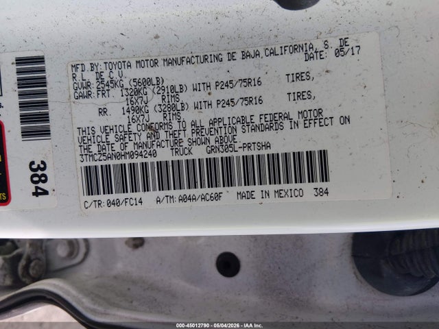 2017 Toyota Tacoma Sr5 V6 მანქანა იყიდება აუქციონზე, vin: 3TMCZ5AN0HM094240, აუქციონის ნომერი: 45012790