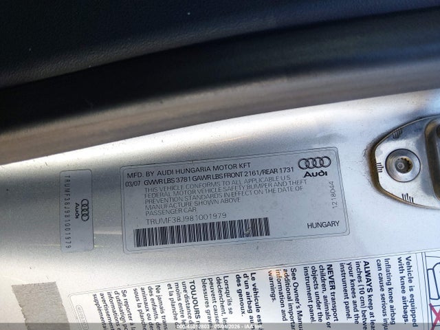 45012803 :رقم المزاد ، TRUMF38J981001979 vin ، 2008 Audi Tt 2.0t مزاد بيع