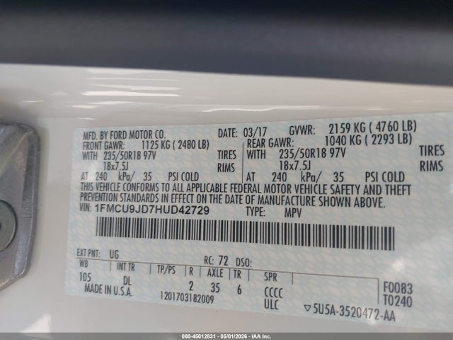 Ford Escape Titanium 2017 1FMCU9JD7HUD42729 Image 9