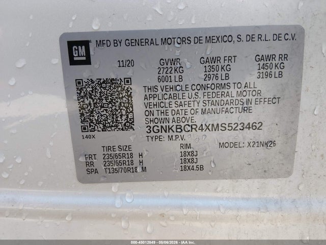 Aukcja sprzedaży 2021 Chevrolet Blazer Fwd 2lt, vin: 3GNKBCR4XMS523462, numer aukcji: 45012849
