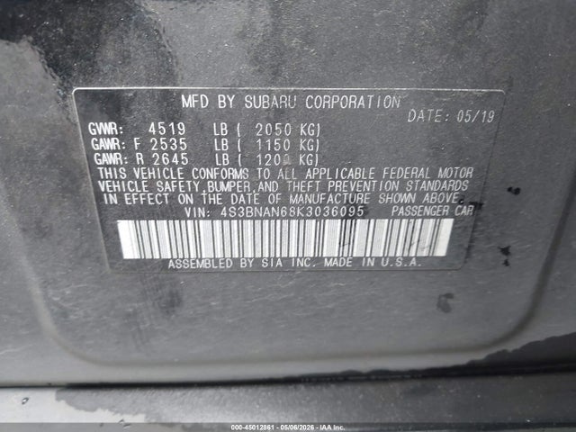 Aukcja sprzedaży 2019 Subaru Legacy 2.5i Limited, vin: 4S3BNAN68K3036095, numer aukcji: 45012861