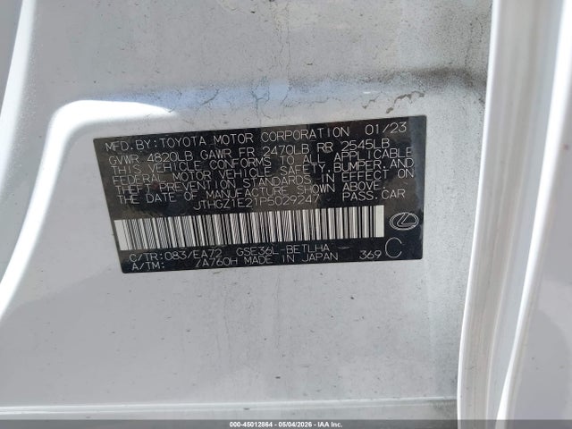 45012864 :رقم المزاد ، JTHGZ1E21P5029247 vin ، 2023 Lexus Is 350 F Sport مزاد بيع