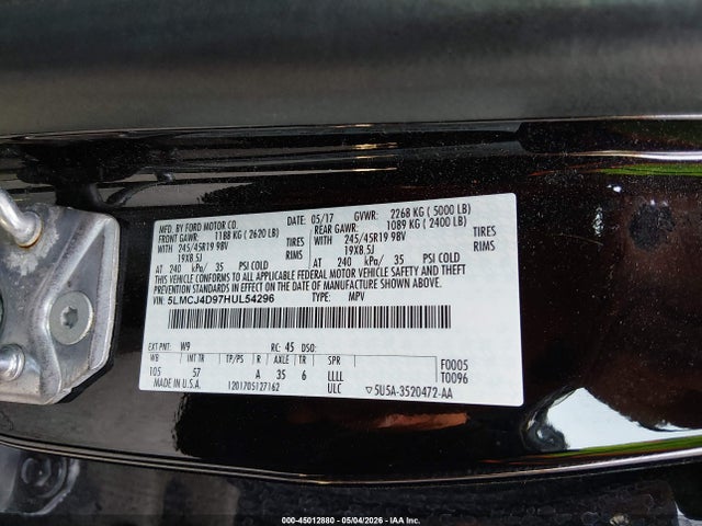 Продаж на аукціоні авто 2017 Lincoln Mkc Black Label, vin: 5LMCJ4D97HUL54296, номер лоту: 45012880