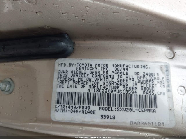 Продажа на аукционе авто 2000 Toyota Camry Le, vin: 4T1BG22K0YU618594, номер лота: 45012884