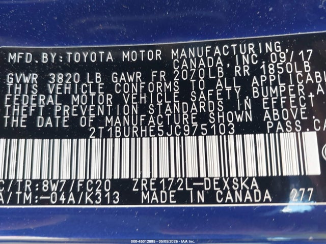 Продажа на аукционе авто 2018 Toyota Corolla Se, vin: 2T1BURHE5JC975103, номер лота: 45012885