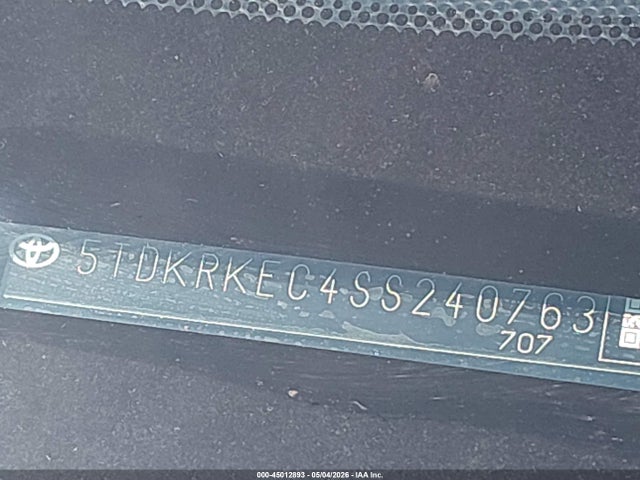 45012893 :رقم المزاد ، 5TDKRKEC4SS240763 vin ، 2025 Toyota Sienna Le مزاد بيع