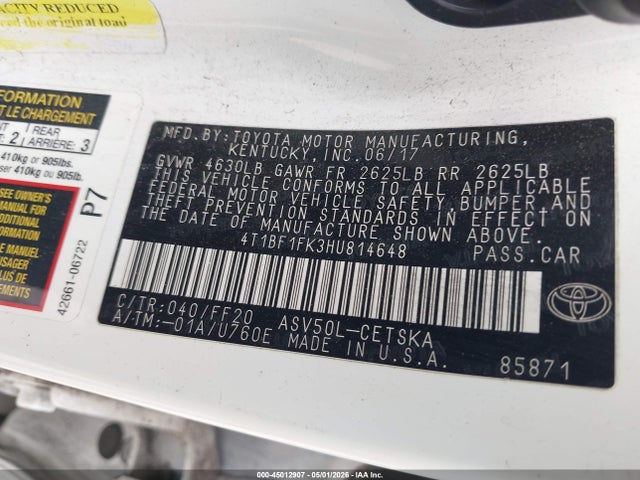 Aukcja sprzedaży 2017 Toyota Camry Se, vin: 4T1BF1FK3HU814648, numer aukcji: 45012907