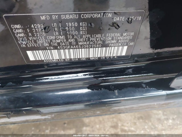 45012917 :رقم المزاد ، 4S3GKAA65J3622580 vin ، 2018 Subaru Impreza 2.0i مزاد بيع