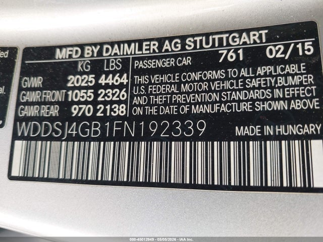 Aukcja sprzedaży 2015 Mercedes-benz Cla 250 4matic, vin: WDDSJ4GB1FN192339, numer aukcji: 45012949