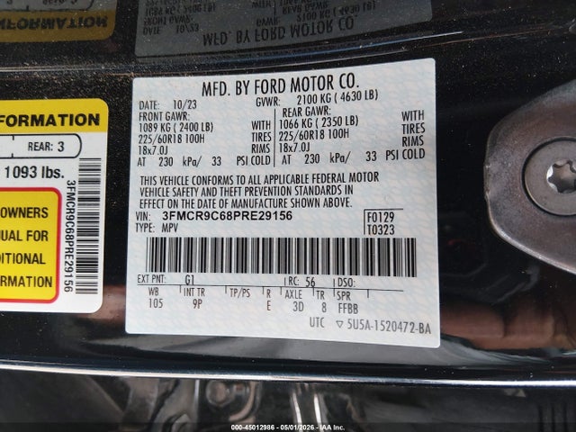 2023 Ford Bronco Sport Outer Banks მანქანა იყიდება აუქციონზე, vin: 3FMCR9C68PRE29156, აუქციონის ნომერი: 45012986