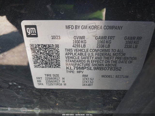 45013003 :رقم المزاد ، KL79MPSL9RB078352 vin ، 2024 Chevrolet Trailblazer Fwd Lt مزاد بيع