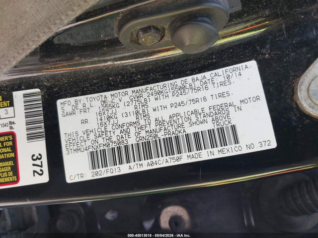 3TMMU4FNXFM075083 Toyota Tacoma Base V6