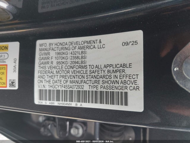 1HGCY1F45SA072932 Honda ACCORD SE