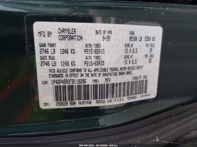Aukcja sprzedaży 1996 Plymouth Voyager Se/rallye, vin: 1P4GP45R3TB118296, numer aukcji: 45013052