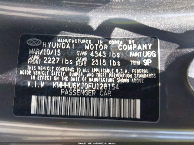 Продажа на аукционе авто 2015 Hyundai Genesis, vin: KMHHU6KJ0FU128154, номер лота: 45013072