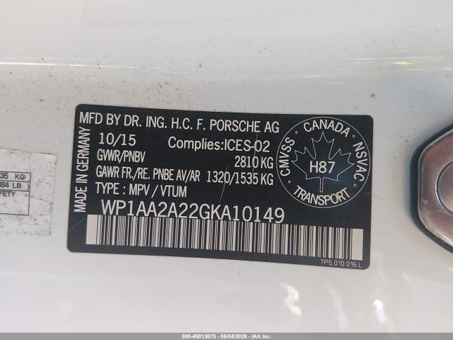 Porsche Cayenne 2016 WP1AA2A22GKA10149 Image 9