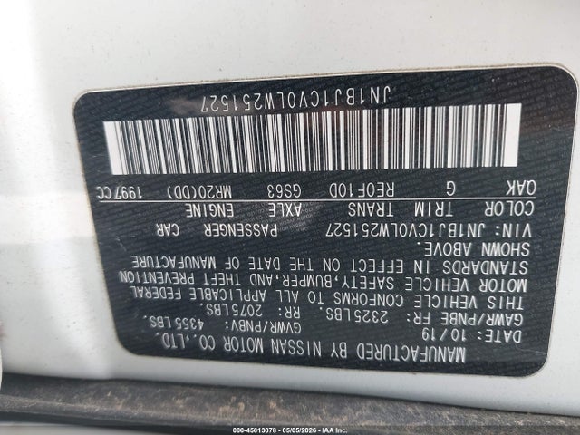 Продажа на аукционе авто 2020 Nissan Rogue Sport S Fwd Xtronic Cvt, vin: JN1BJ1CV0LW251527, номер лота: 45013078