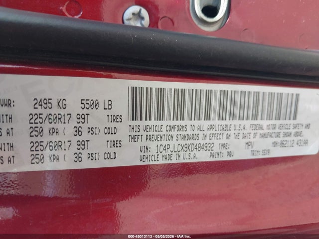Auction sale of the 2019 Jeep Cherokee Latitude Fwd, vin: 1C4PJLCX9KD484932, lot number: 45013113