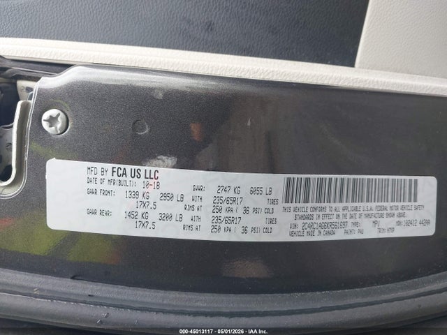 2019 Chrysler Pacifica L მანქანა იყიდება აუქციონზე, vin: 2C4RC1AG6KR561697, აუქციონის ნომერი: 45013117