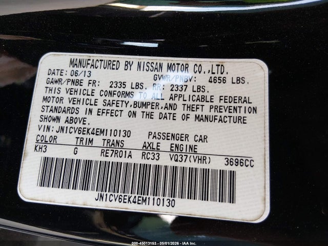 Продажа на аукционе авто 2014 Infiniti Q60 Journey, vin: JN1CV6EK4EM110130, номер лота: 45013153