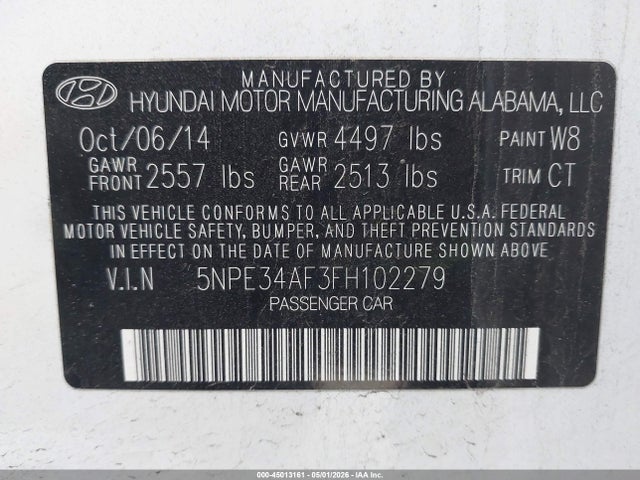 Aukcja sprzedaży 2015 Hyundai Sonata Sport, vin: 5NPE34AF3FH102279, numer aukcji: 45013161