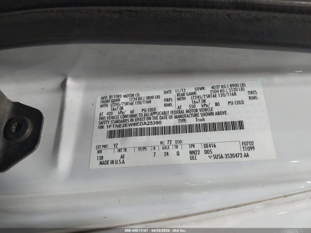 Aukcja sprzedaży 2014 Ford E-250 Commercial, vin: 1FTNE2EW8EDA25390, numer aukcji: 45013167
