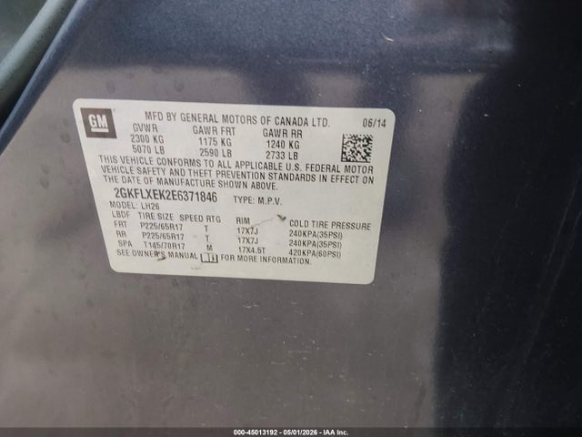 Продаж на аукціоні авто 2014 Gmc Terrain Slt-1, vin: 2GKFLXEK2E6371846, номер лоту: 45013192