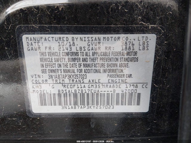 3N1AB7AP3KY257023 Nissan SENTRA S
