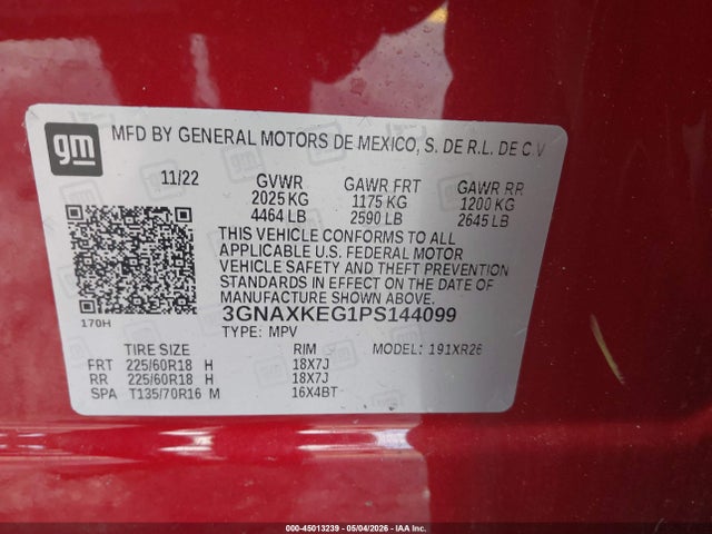 Продажа на аукционе авто 2023 Chevrolet Equinox Fwd Lt, vin: 3GNAXKEG1PS144099, номер лота: 45013239