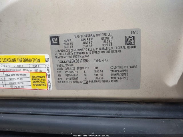 Продажа на аукционе авто 2013 Gmc Acadia Sle-1, vin: 1GKKVNEDXDJ172866, номер лота: 45013249