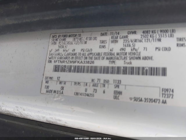 Aukcja sprzedaży 2015 Ford Transit-250, vin: 1FTNR1ZM9FKA33826, numer aukcji: 45013269