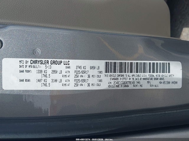 Продаж на аукціоні авто 2013 Chrysler Town & Country Touring-l, vin: 2C4RC1CG8DR778149, номер лоту: 45013274