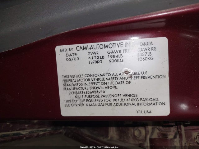 Aukcja sprzedaży 2003 Chevrolet Tracker Hard Top Lt, vin: 2CNBJ634836934910, numer aukcji: 45013279