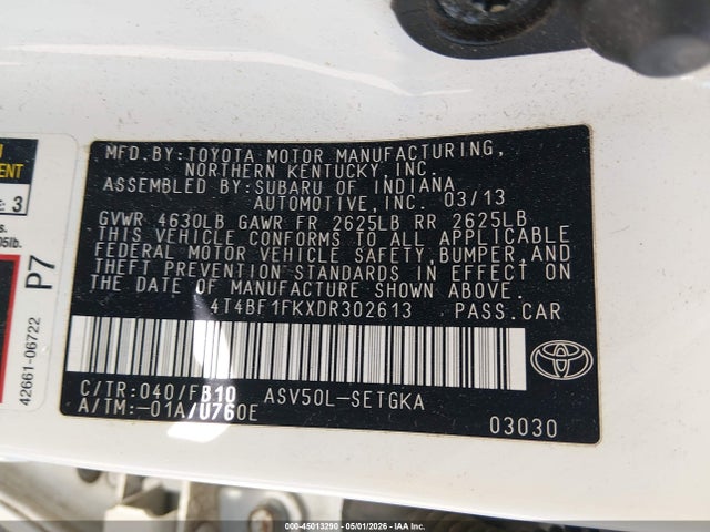Aukcja sprzedaży 2013 Toyota Camry Xle, vin: 4T4BF1FKXDR302613, numer aukcji: 45013290