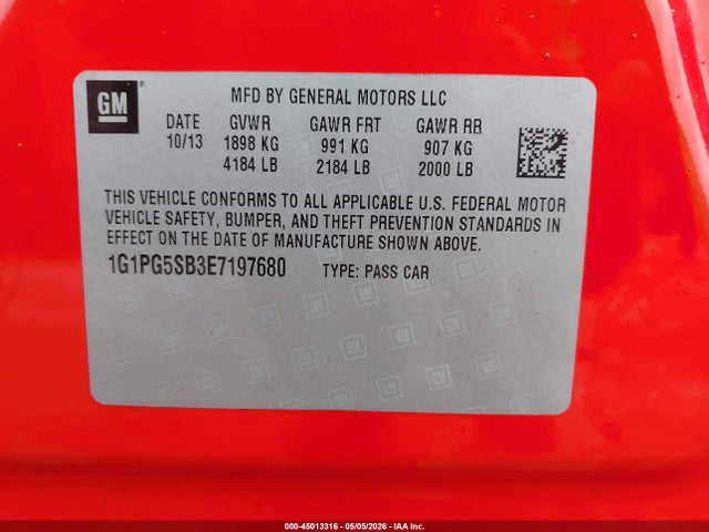 2014 Chevrolet Cruze Ltz მანქანა იყიდება აუქციონზე, vin: 1G1PG5SB3E7197680, აუქციონის ნომერი: 45013316
